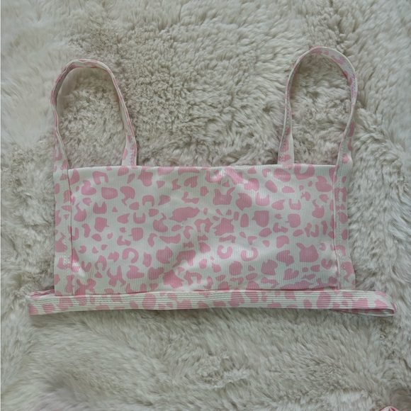 ZAFUL - Pink and White Leopard Print Ribbed Bikini Set - Picture 3 of 8